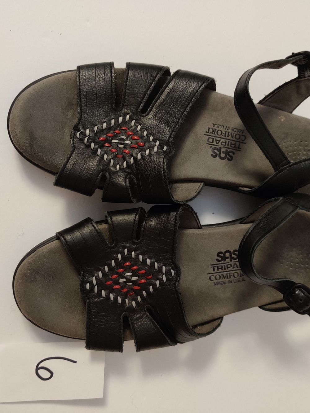 SAS Tripad Black Leather Comfort Sandals with Red Accent 8
